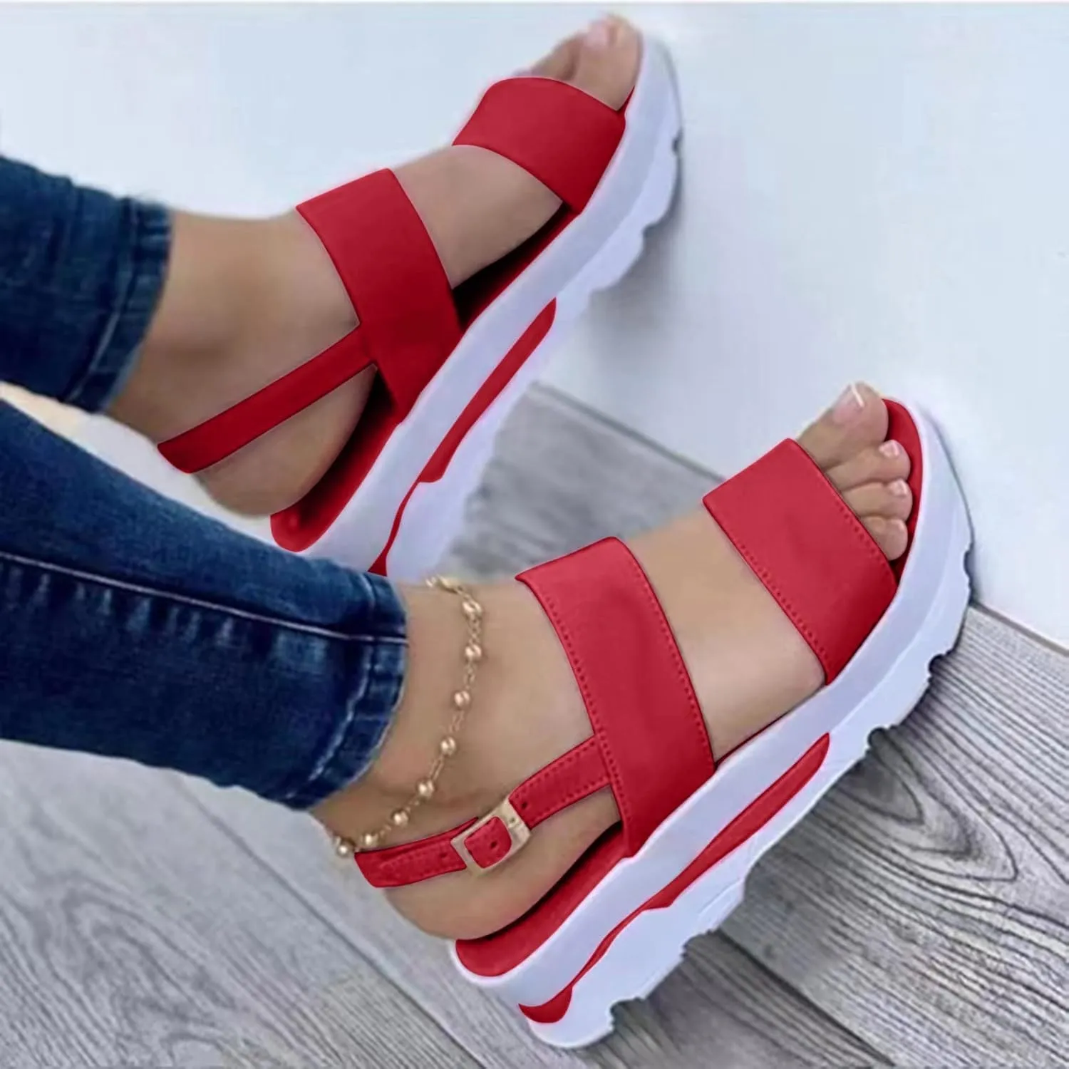 oiangi Double Strap Sandals for Women Platform Summer Casual Open Toe Buckle Thick Soled Slipper Solid Comfortable Non-Slip Outdoor Beach Shoes Sandalias
