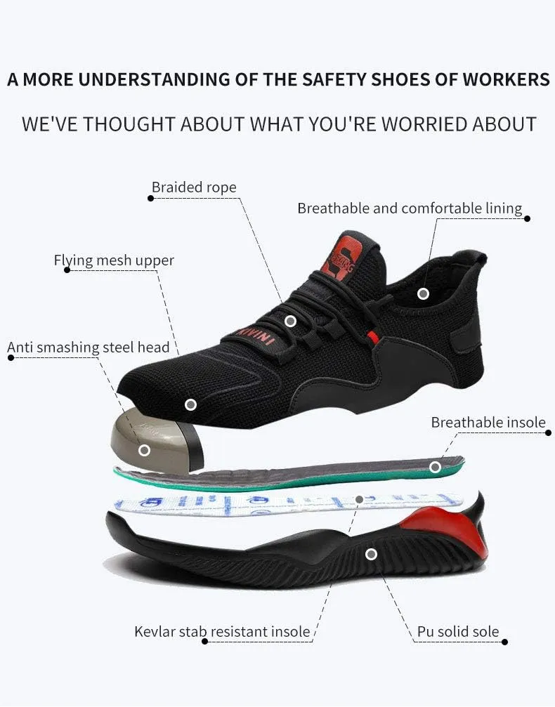 Prestivos Work Shoes for Men Women: Anti-Slip, Steel Toe, Comfortable, All-Day Use, Unisex, Adult, US Size, Black