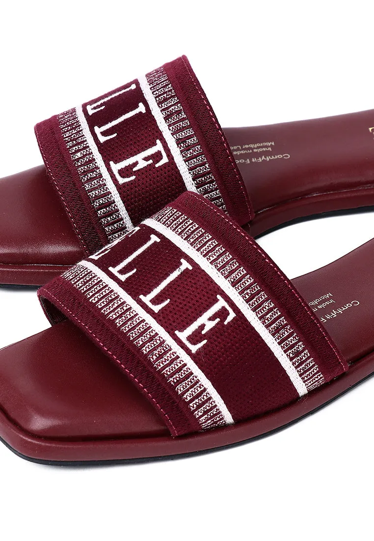 Renee Comfy Fit Footbed Microfiber Leather Sandals In Maroon