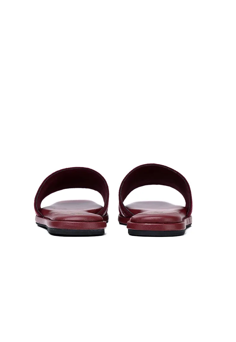 Renee Comfy Fit Footbed Microfiber Leather Sandals In Maroon
