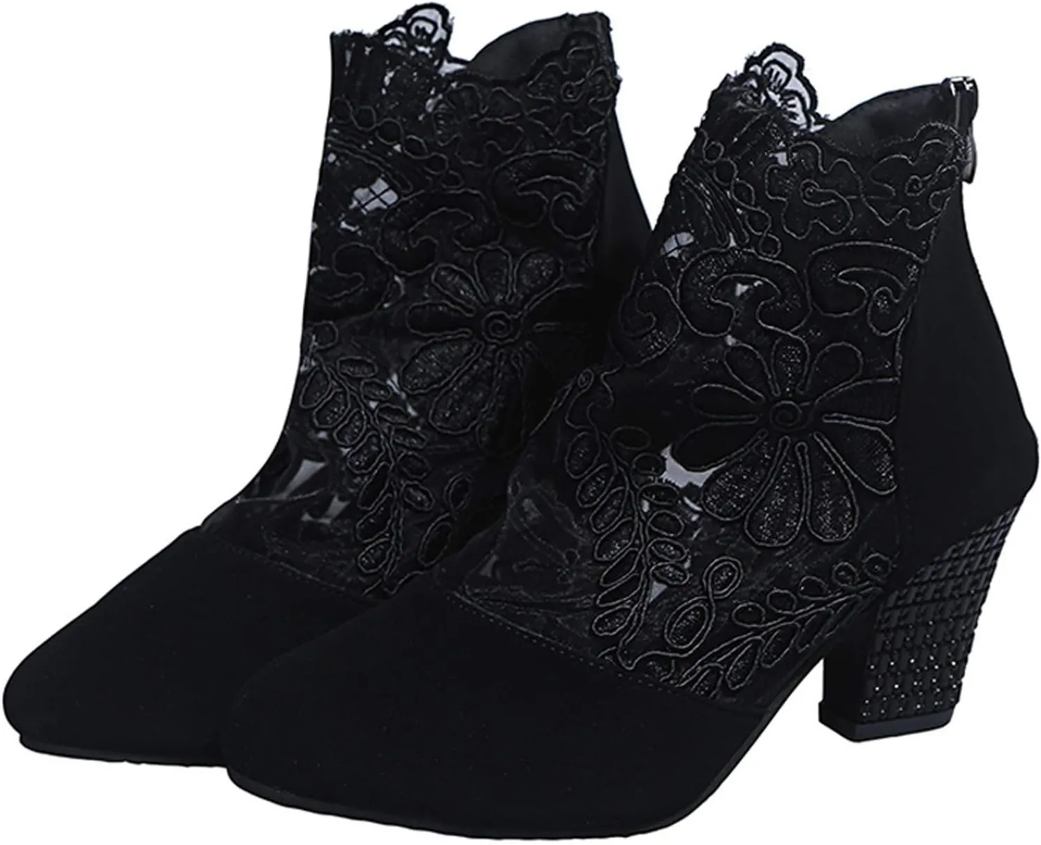 Sandals Women Fashion, Womens Sandals Sexy Hollow Floral Lace Chunky High Heels Peep Toe Platform Boots