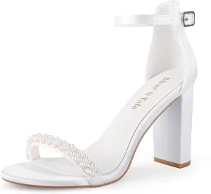 Shoe'N Tale Strappy Heels for Women Chunky Block High Ankle Buckle Heeled Sandals