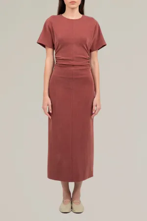 side shirred midi dress