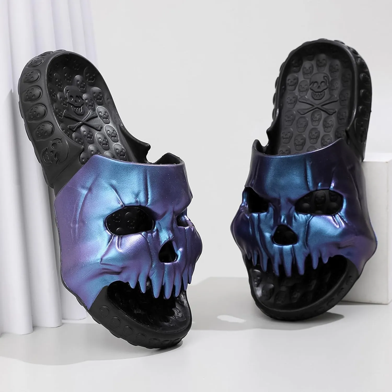 Skull Slides Slippers for Women Men Thick Sole Pillow Slippers Cushioned Shower Sandals Non Slip Halloween Shoes