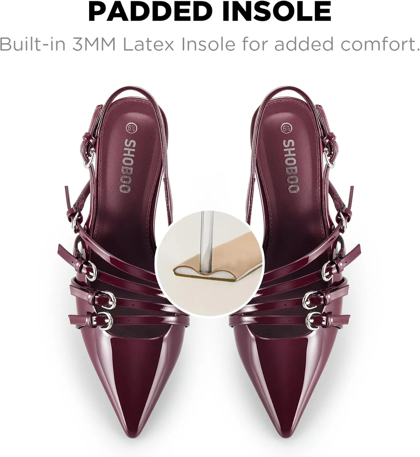 Slingback Kitten Heels for Women Pointed Closed Toe Pumps Multi-Buckle Strappy Shoes