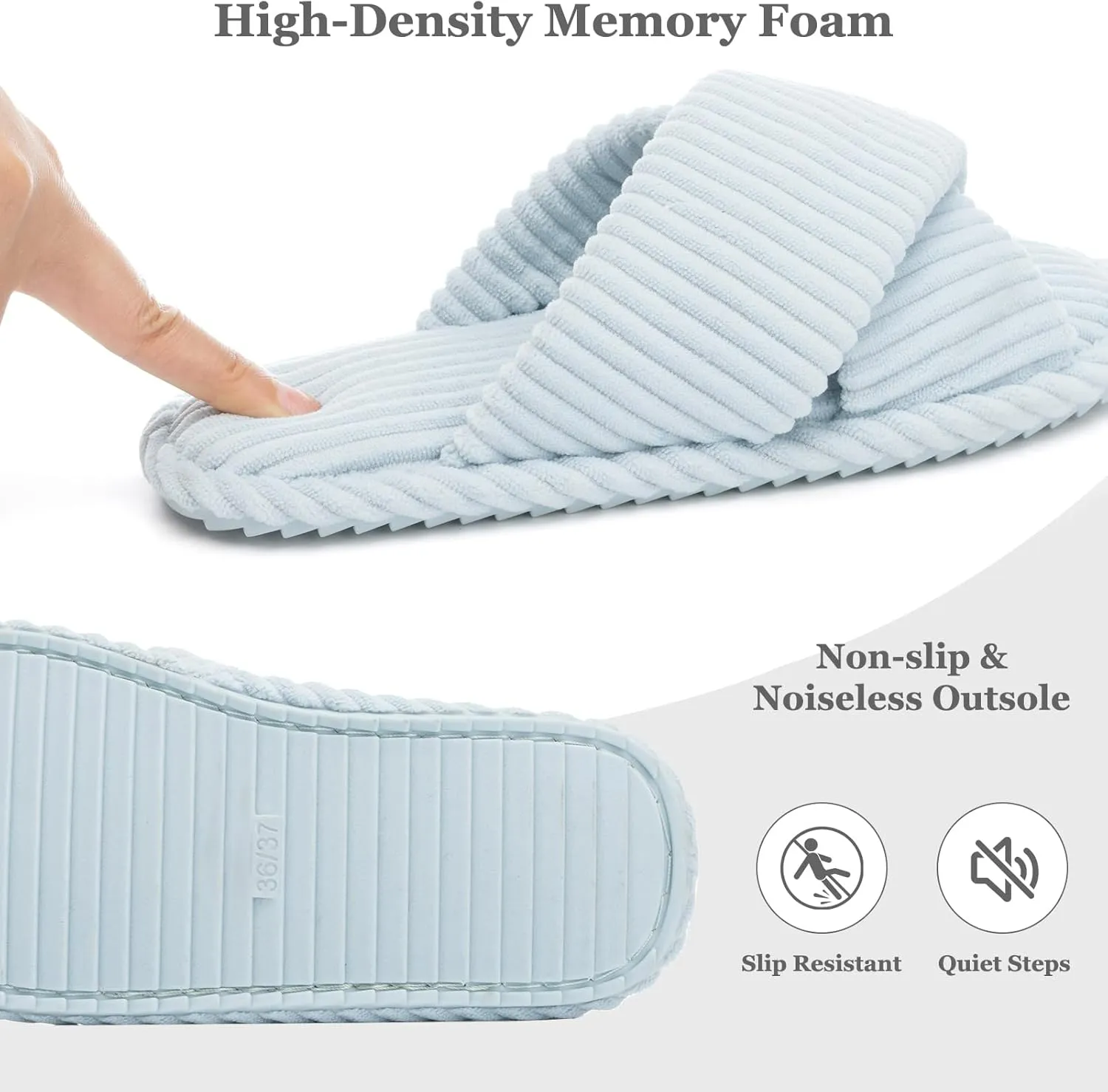 Slippers for Women Memory Foam House Bedroom Corduroy Crossbands Open Toe Slides Sandals Shoes Comfy Trendy Gift for womens Anti-Skid sole