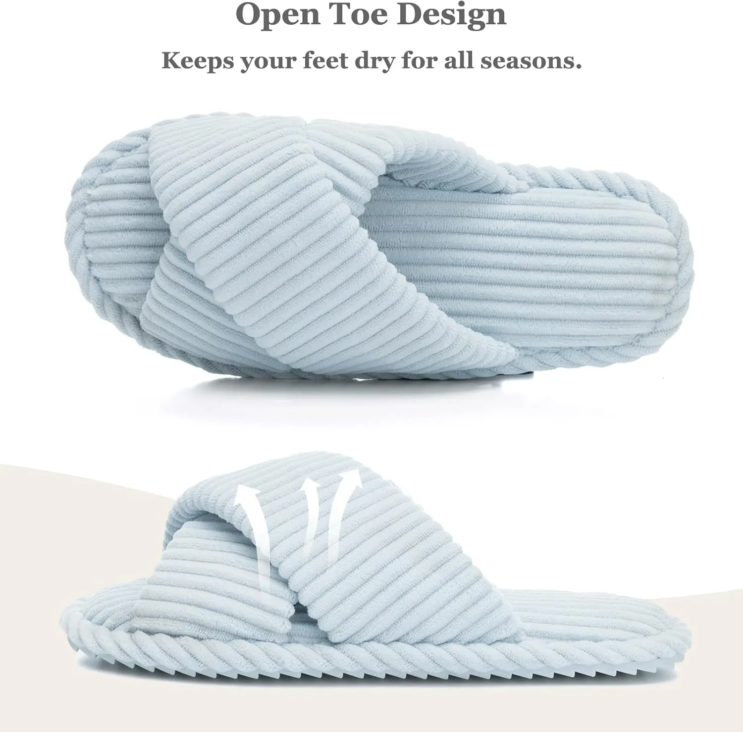Slippers for Women Memory Foam House Bedroom Corduroy Crossbands Open Toe Slides Sandals Shoes Comfy Trendy Gift for womens Anti-Skid sole