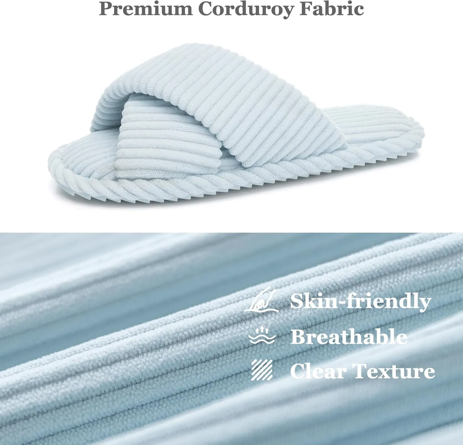 Slippers for Women Memory Foam House Bedroom Corduroy Crossbands Open Toe Slides Sandals Shoes Comfy Trendy Gift for womens Anti-Skid sole