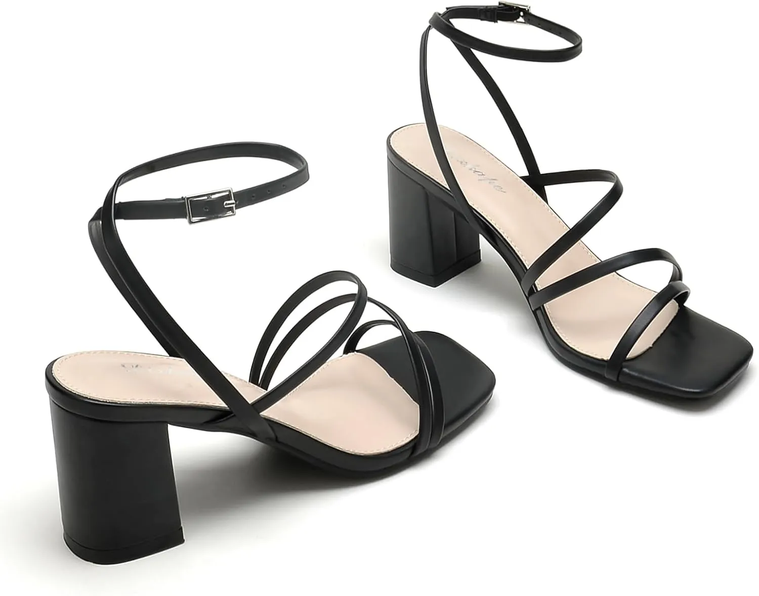 Strappy Heels for Women Square Toe Low Chunky Block Heels Dress Shoes Open Toe Heeled Sandals