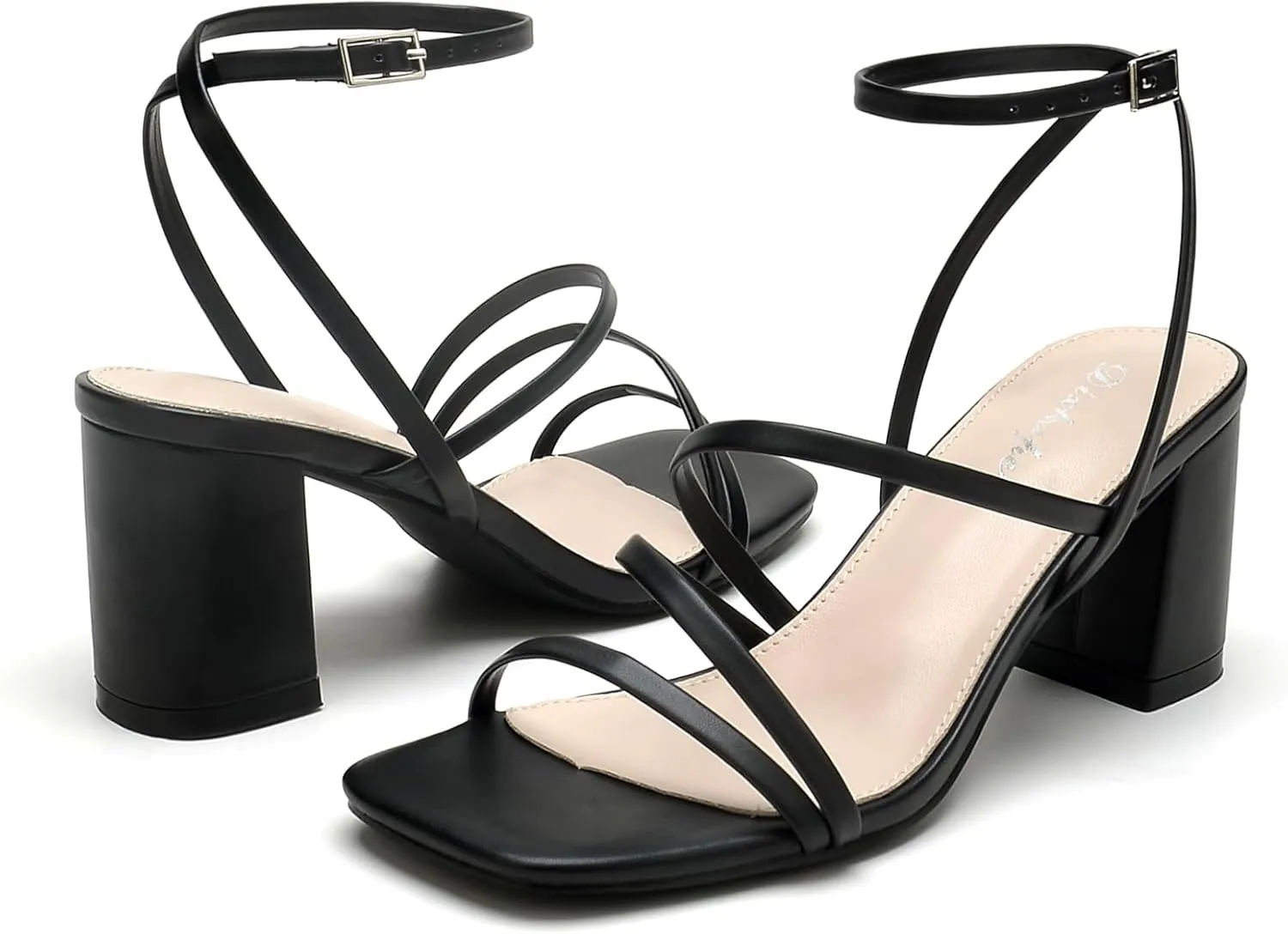 Strappy Heels for Women Square Toe Low Chunky Block Heels Dress Shoes Open Toe Heeled Sandals