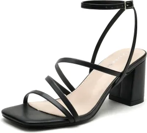 Strappy Heels for Women Square Toe Low Chunky Block Heels Dress Shoes Open Toe Heeled Sandals