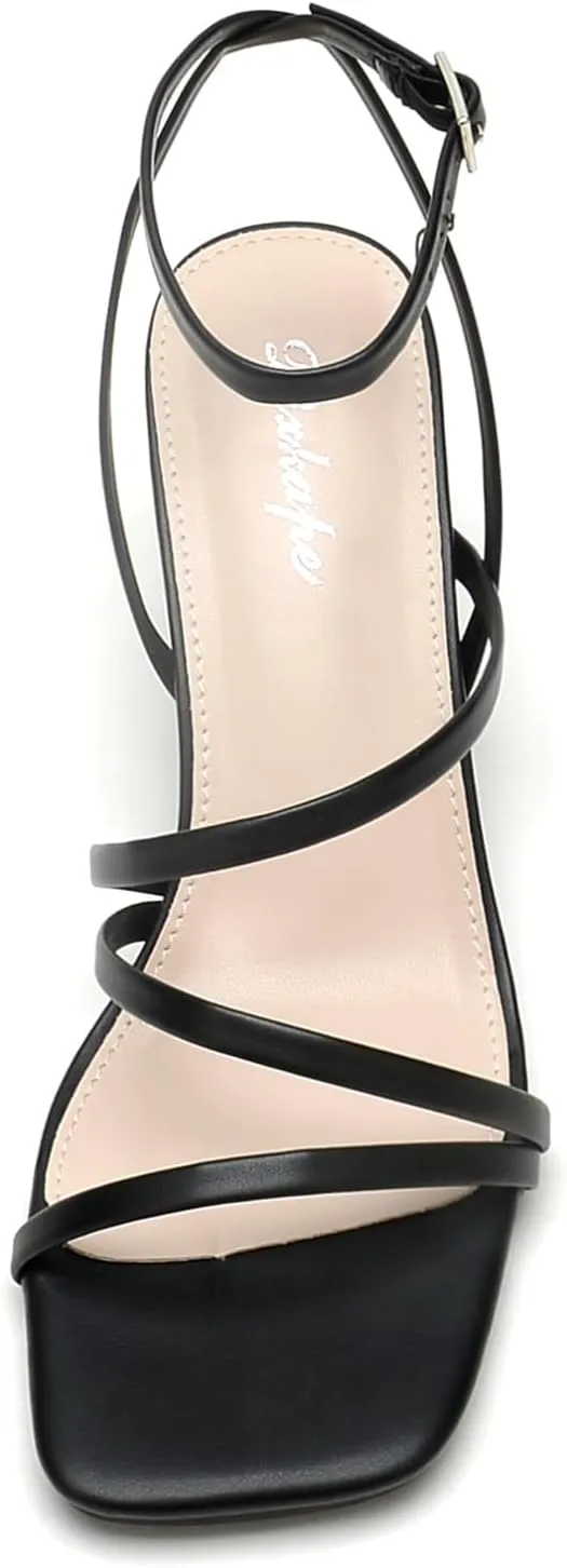 Strappy Heels for Women Square Toe Low Chunky Block Heels Dress Shoes Open Toe Heeled Sandals