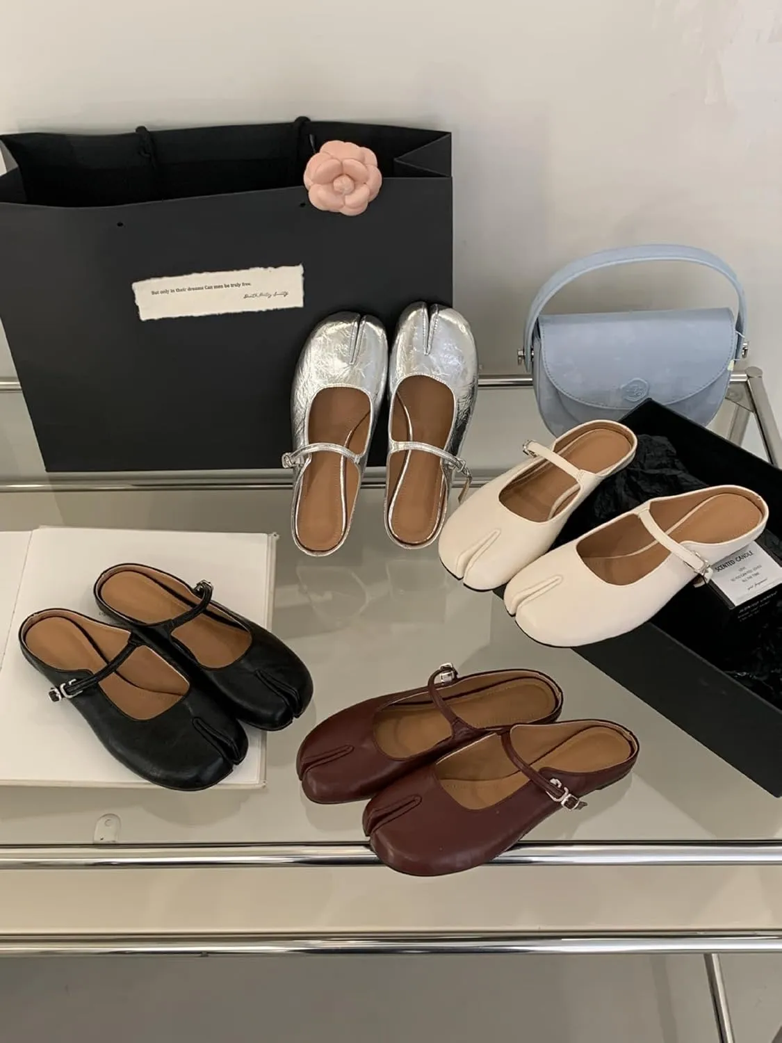Tabi Shoes Mary Jane Mules Flats for Women Split Toe Strips Slip-On Slides Convenient Breathable Comfortable Casual Round Toe Retro Slippers Spring Summer Fall Back to School