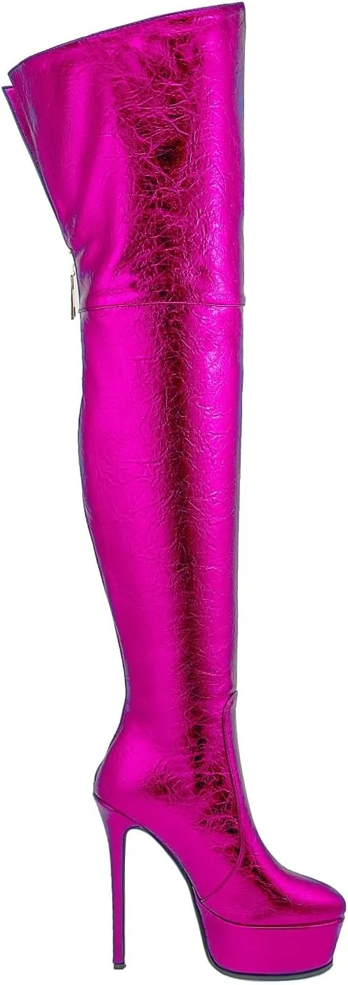 Thigh High Boots Women‘s Over The Knee Boots Fashion Sexy Platform Stiletto High Heels Patent Leather Rounded Toe Zipper Unisex Lug Sole Party Cosplay Boots