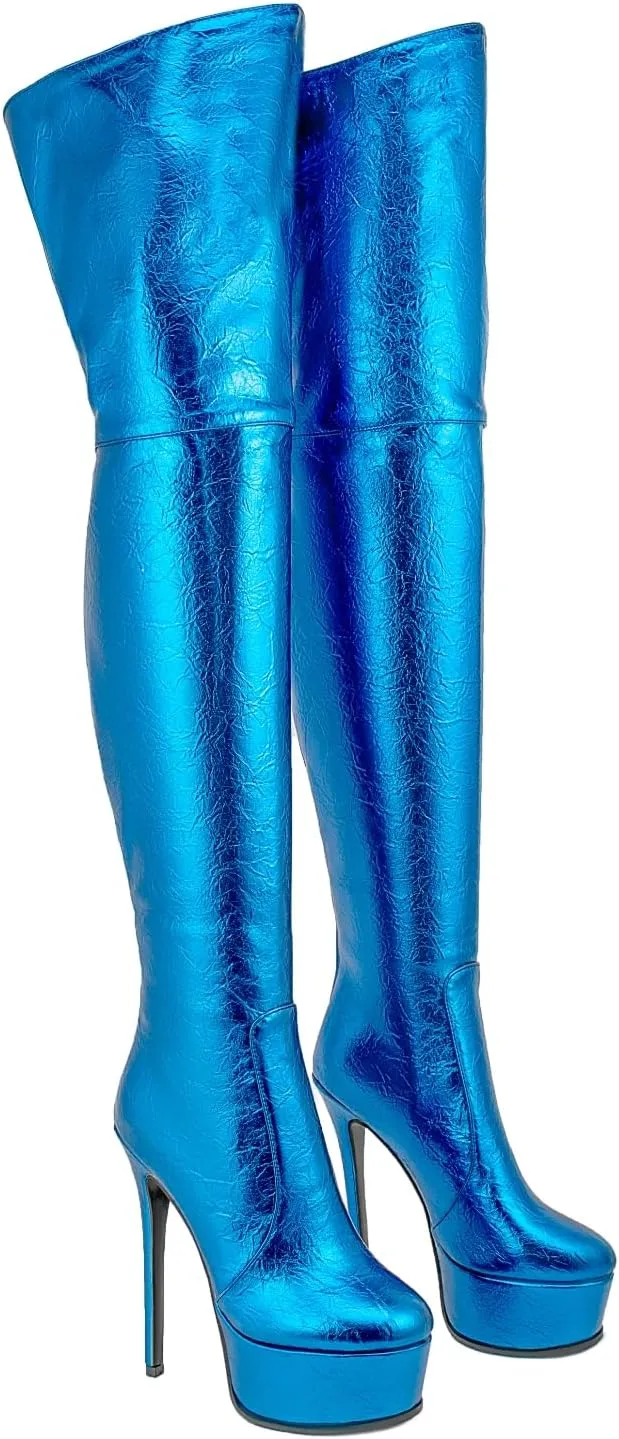 Thigh High Boots Women‘s Over The Knee Boots Fashion Sexy Platform Stiletto High Heels Patent Leather Rounded Toe Zipper Unisex Lug Sole Party Cosplay Boots