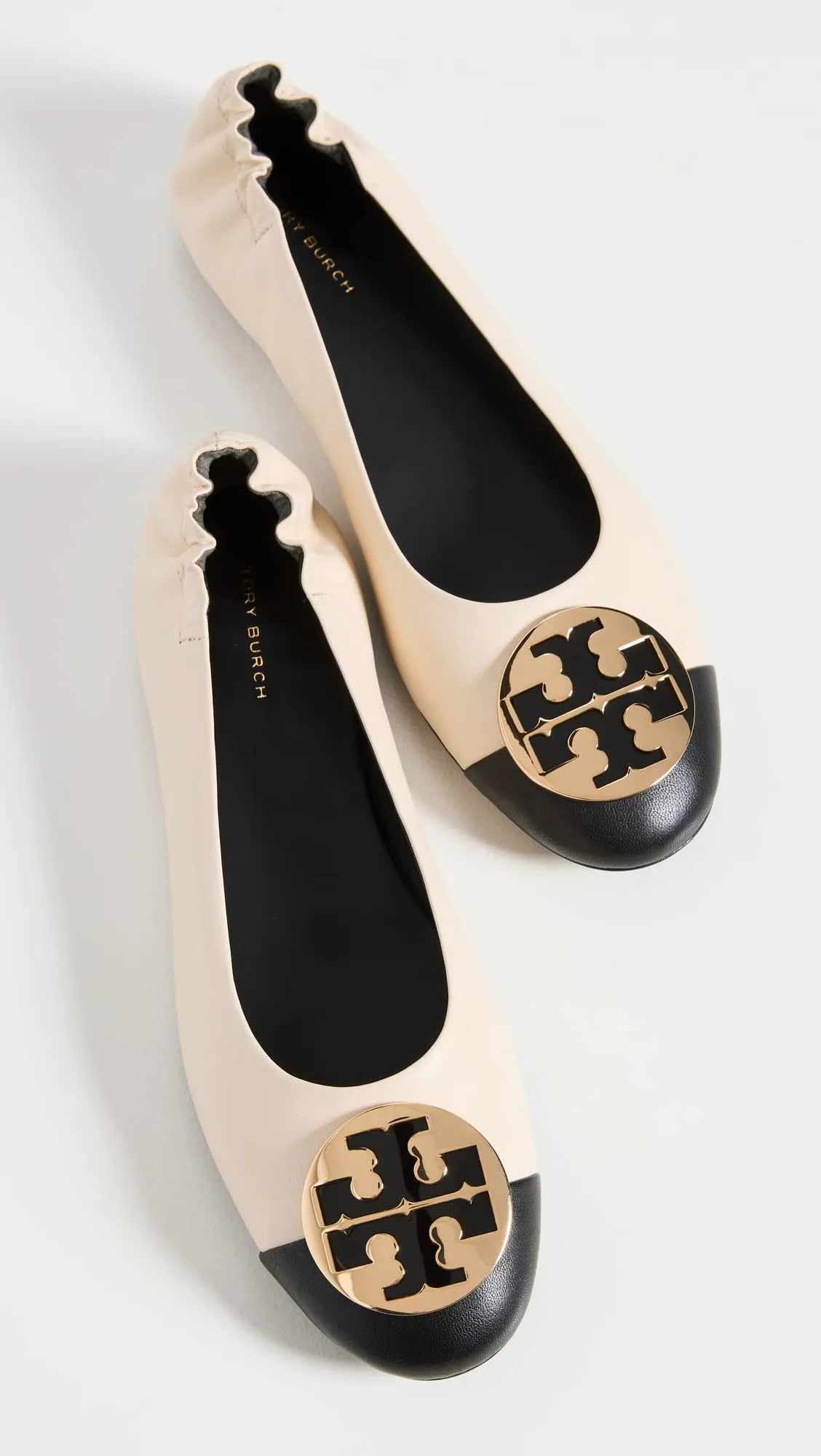Tory Burch Women's Claire Cap Toe Ballet Flats, New Cream/Black/Gold, 7 Medium US
