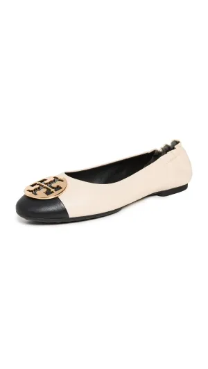 Tory Burch Women's Claire Cap Toe Ballet Flats, New Cream/Black/Gold, 7 Medium US