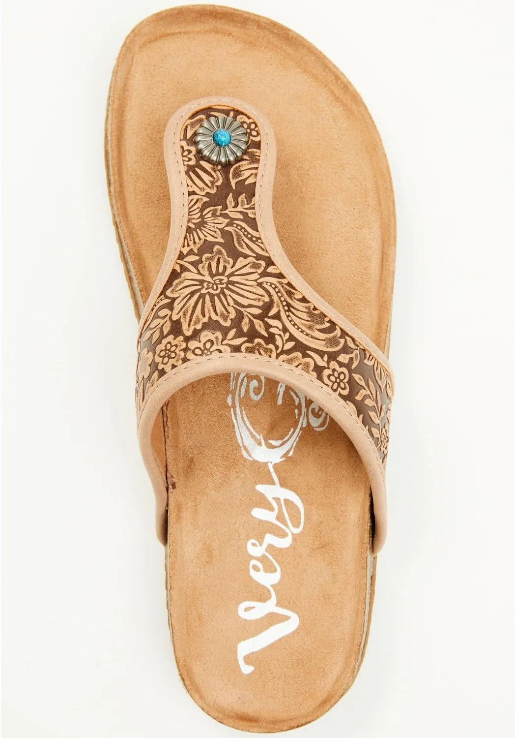 Very G Womens Danni Floral Detail Fashion Flip Flop Sandal