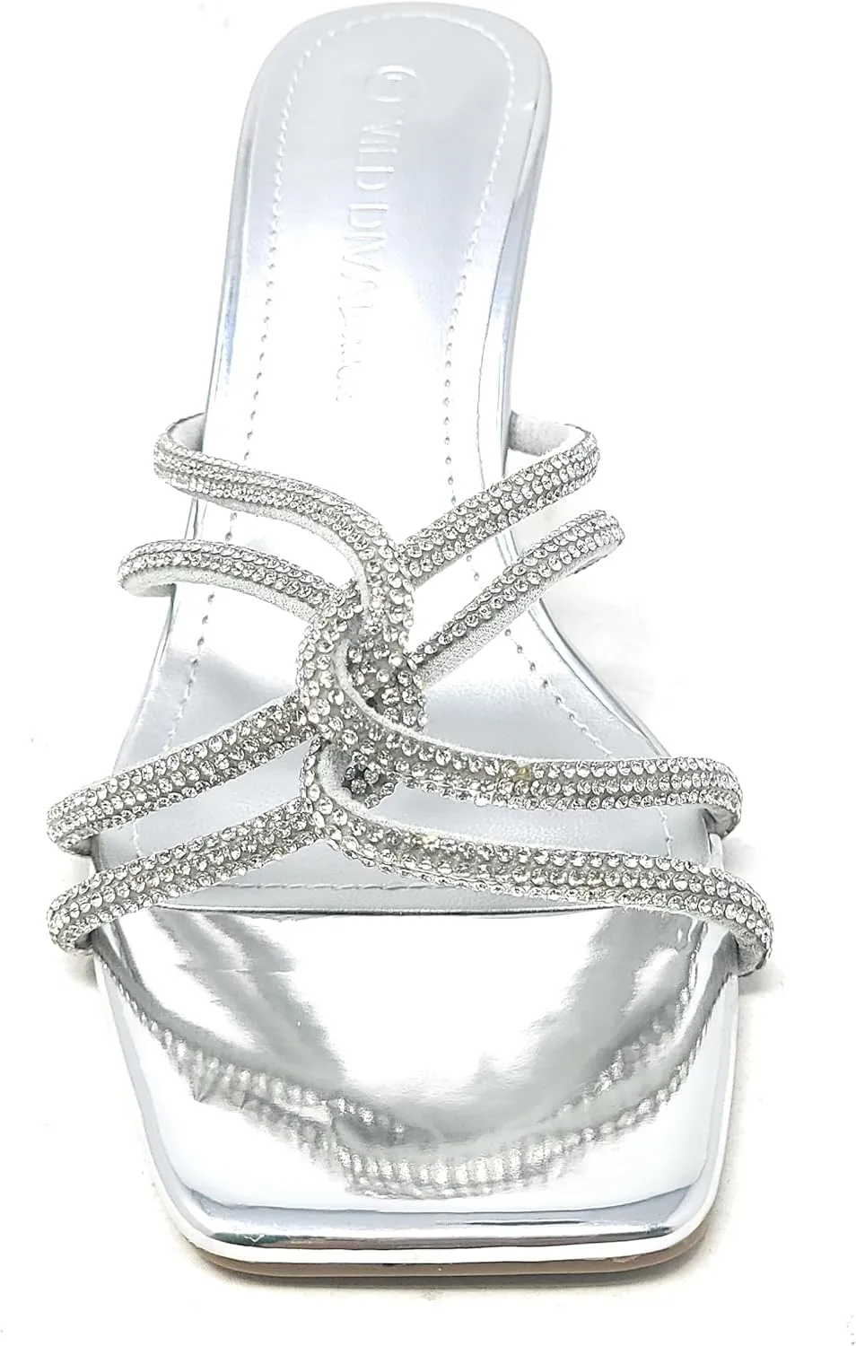 Wild Diva Nisha-07 Women's Square Toe Rhinestone Details Stilleto Heel Sandals