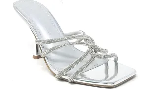 Wild Diva Nisha-07 Women's Square Toe Rhinestone Details Stilleto Heel Sandals