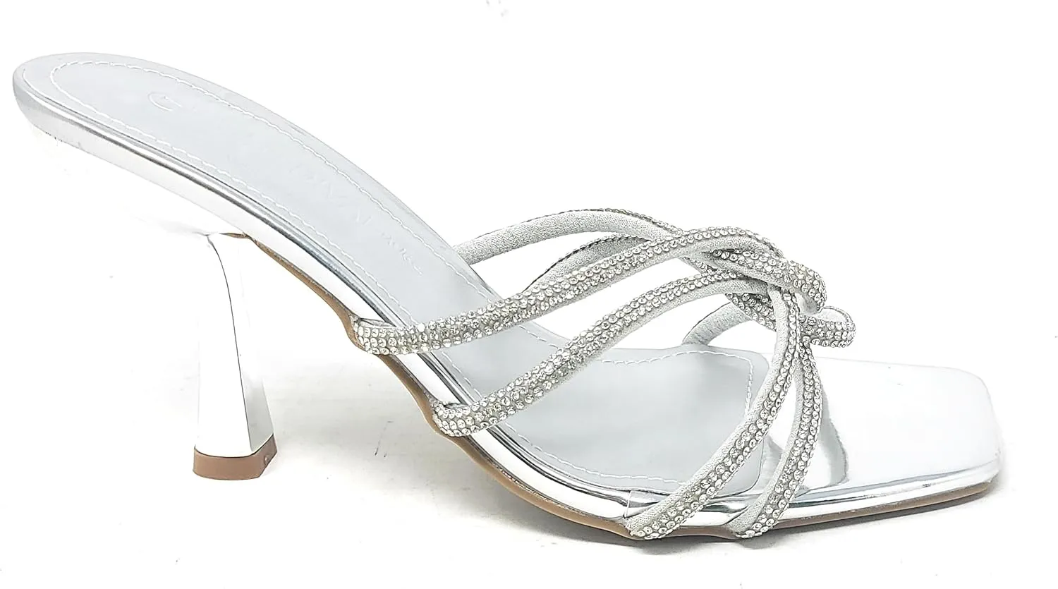 Wild Diva Nisha-07 Women's Square Toe Rhinestone Details Stilleto Heel Sandals