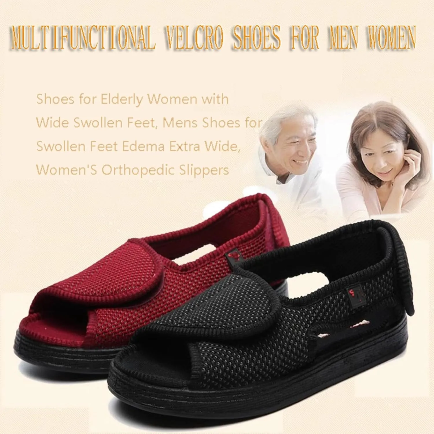 Women Diabetic Shoes Edema Slippers, Comfortable Adjustable Wide Width Open Toe Sandals, Elderly House Shoes for Swollen Feet Wine Red,11
