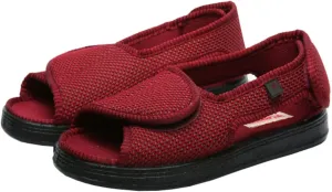 Women Diabetic Shoes Edema Slippers, Comfortable Adjustable Wide Width Open Toe Sandals, Elderly House Shoes for Swollen Feet Wine Red,11
