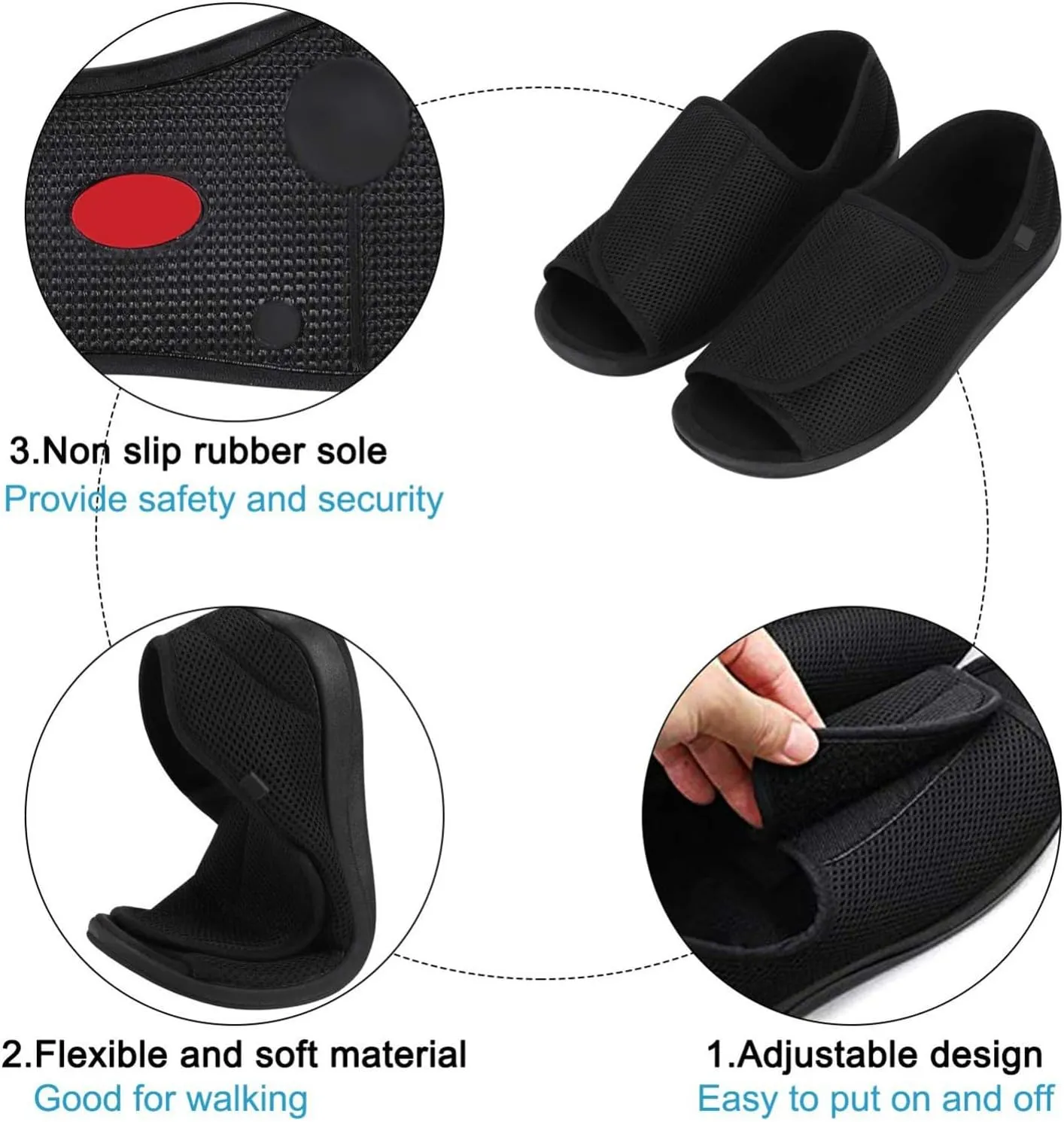 Women Diabetic Shoes Edema Slippers, Comfortable Adjustable Wide Width Open Toe Sandals, Elderly House Shoes for Swollen Feet Wine Red,11