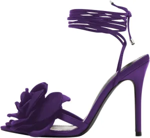 Women Open Toe Flower Decor Sandals Tie up Ankle Strap Stiletto High Heels Sexy Party Club Dressy Shoes Size 4-16 US