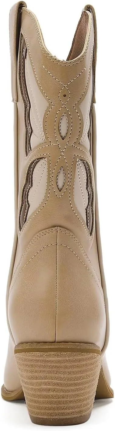 Women's Butterfly Western Booties Cowboy Boots Stacked Block Heel Boots Cowgirl Boots Pointed Toe Boots