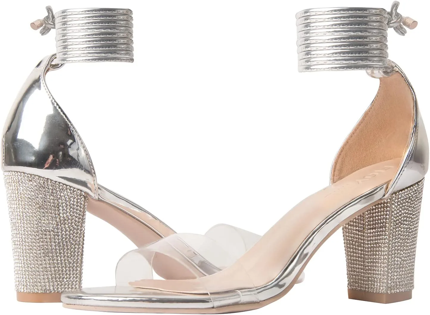 Women's Heeled Sandals with Rhinestone Clear Chunky Dress Heels Strappy Open Toe Party Wedding Shoes