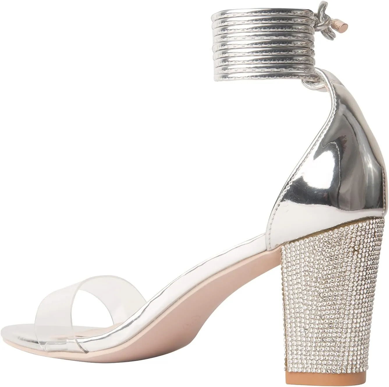 Women's Heeled Sandals with Rhinestone Clear Chunky Dress Heels Strappy Open Toe Party Wedding Shoes