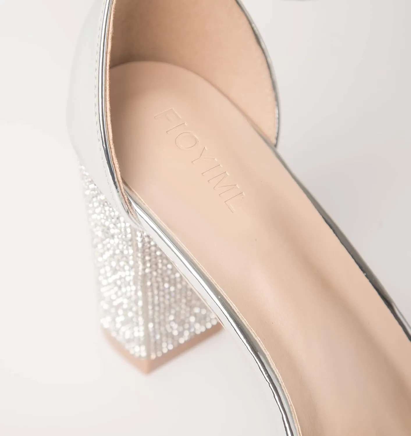 Women's Heeled Sandals with Rhinestone Clear Chunky Dress Heels Strappy Open Toe Party Wedding Shoes