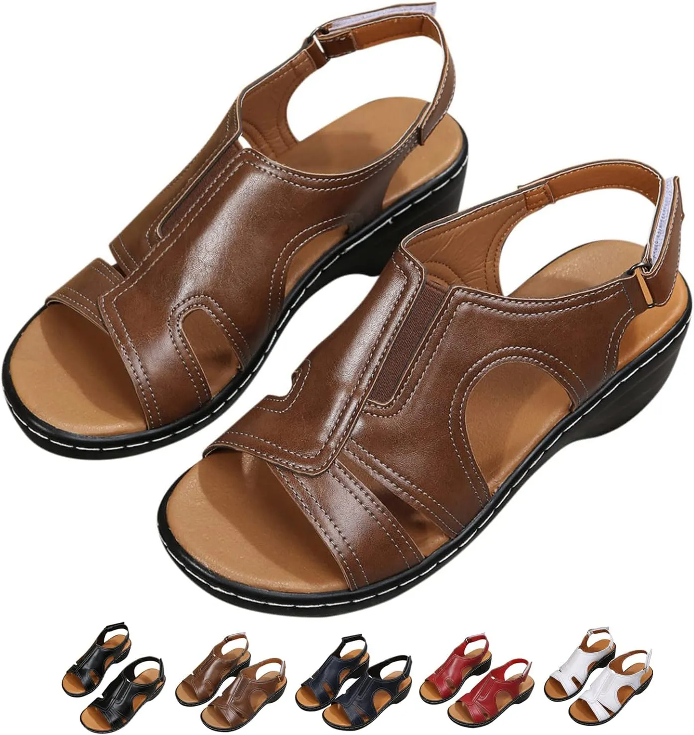 Women's Open Toe Wedge Orthotic Sadanar Sandals,Casual Non-Slip Comfy Stitching Hollow Adjusting Walking Shoes with Arch Support