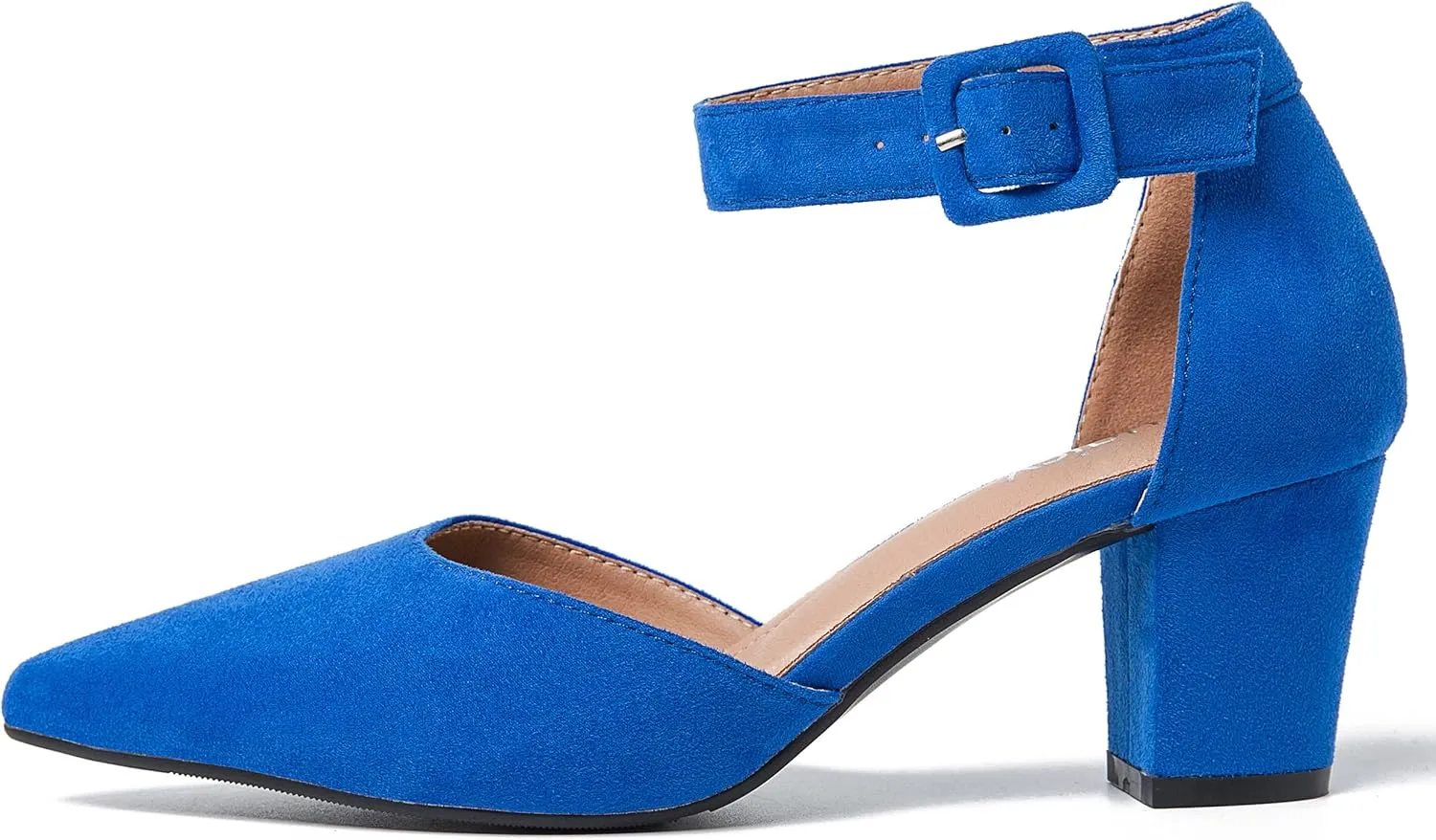 Women's Pointed Toe Pumps Low Block Chunky Heels Closed Toe Ankle Strap Buckle D'Orsay Dress Wedding Business Shoes