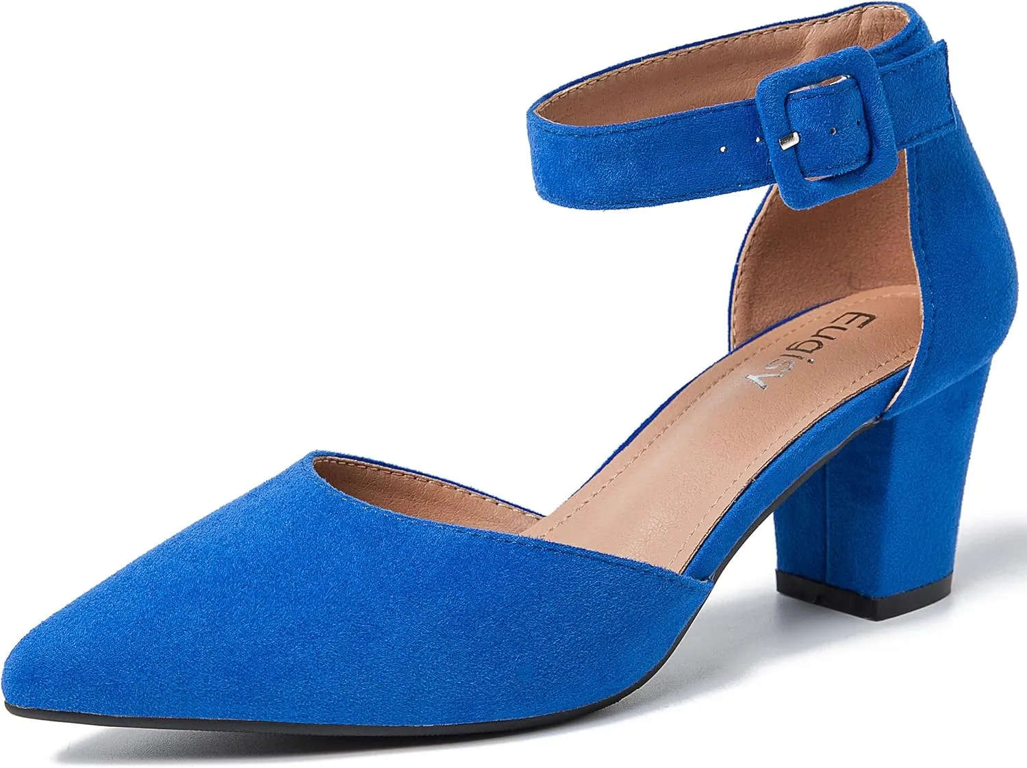 Women's Pointed Toe Pumps Low Block Chunky Heels Closed Toe Ankle Strap Buckle D'Orsay Dress Wedding Business Shoes