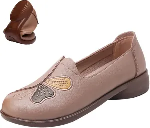 Women's Slip on Comfort Casual Leather Shoes,Vintage Cute Bow Embroidery Non-Slip Softsole Dress Walking Loafers
