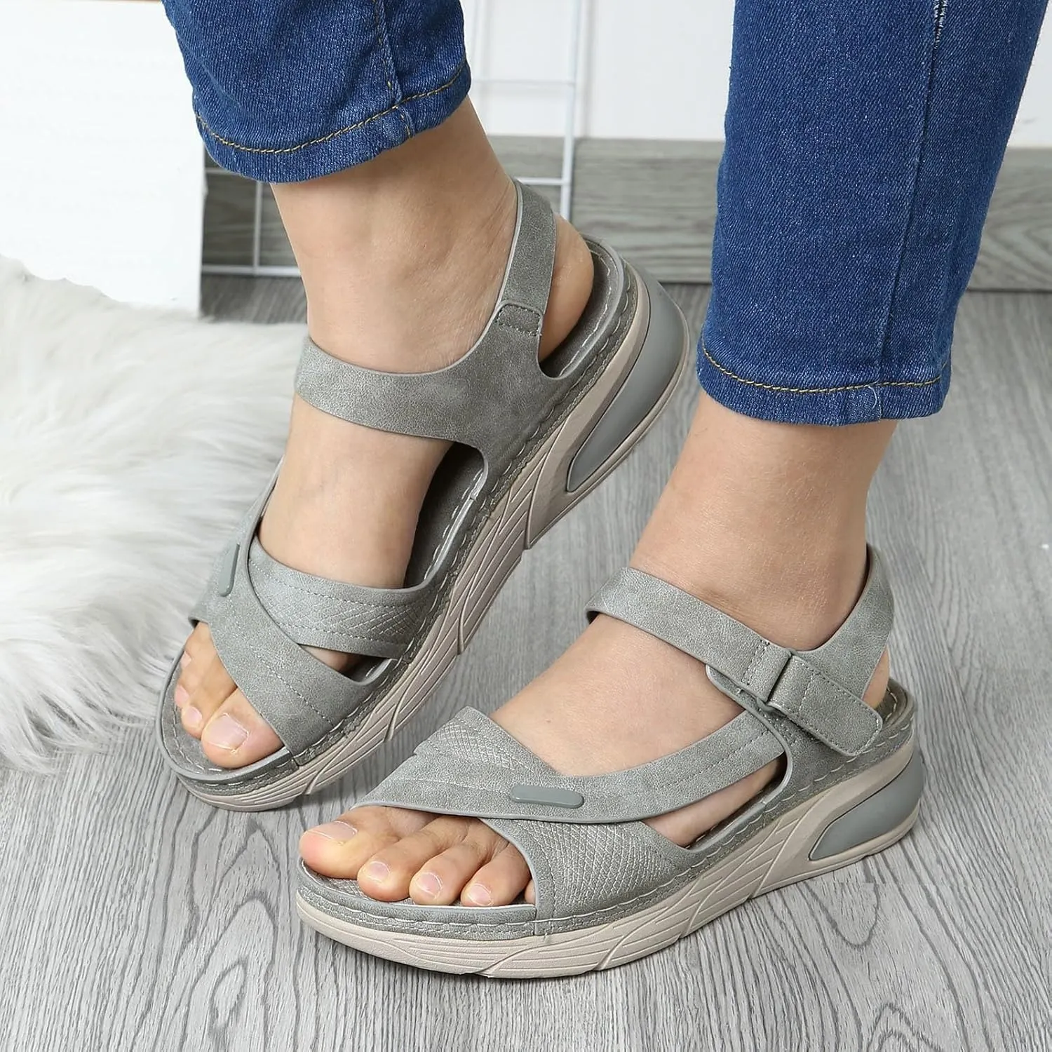 Women's Summer Platform Sandals Comfortable Toe Casual Walking Shoes with Thick Sole for Outdoor Vacation Travel