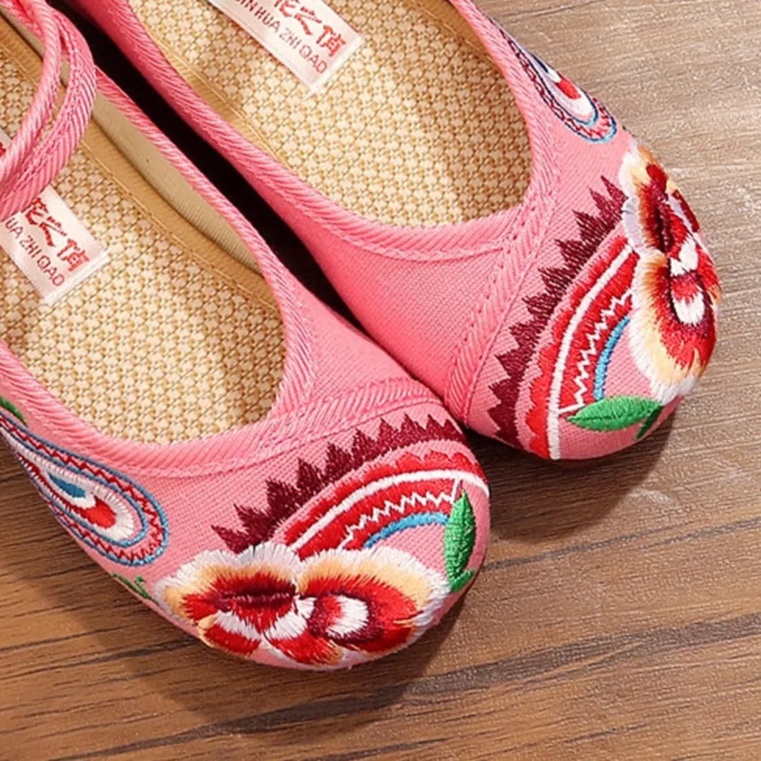 YIBLBOX Girls Chinese Traditional Flower Embroidered Oxfords Shoes Dancing Ballet Canvas Loafers Mary Jane