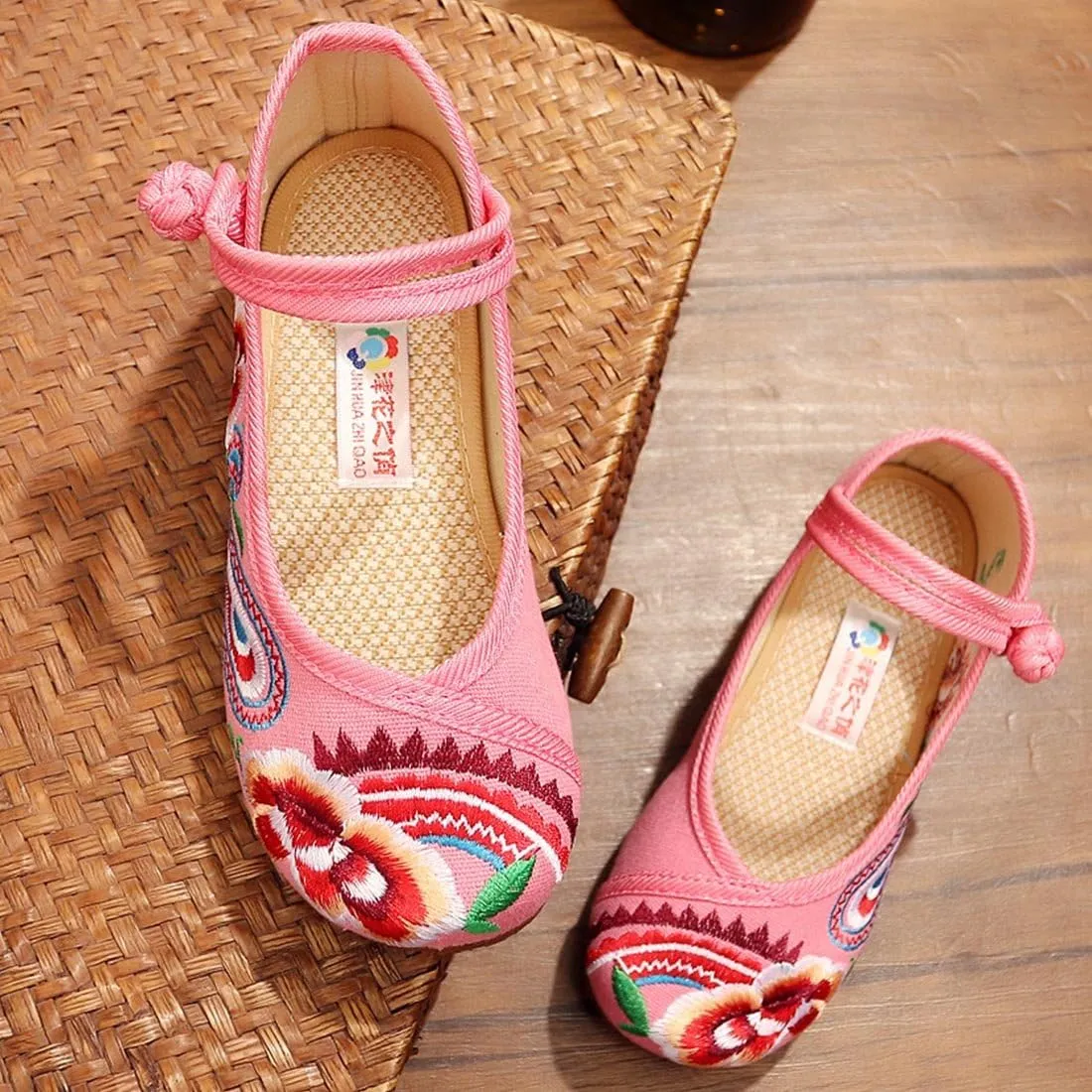 YIBLBOX Girls Chinese Traditional Flower Embroidered Oxfords Shoes Dancing Ballet Canvas Loafers Mary Jane