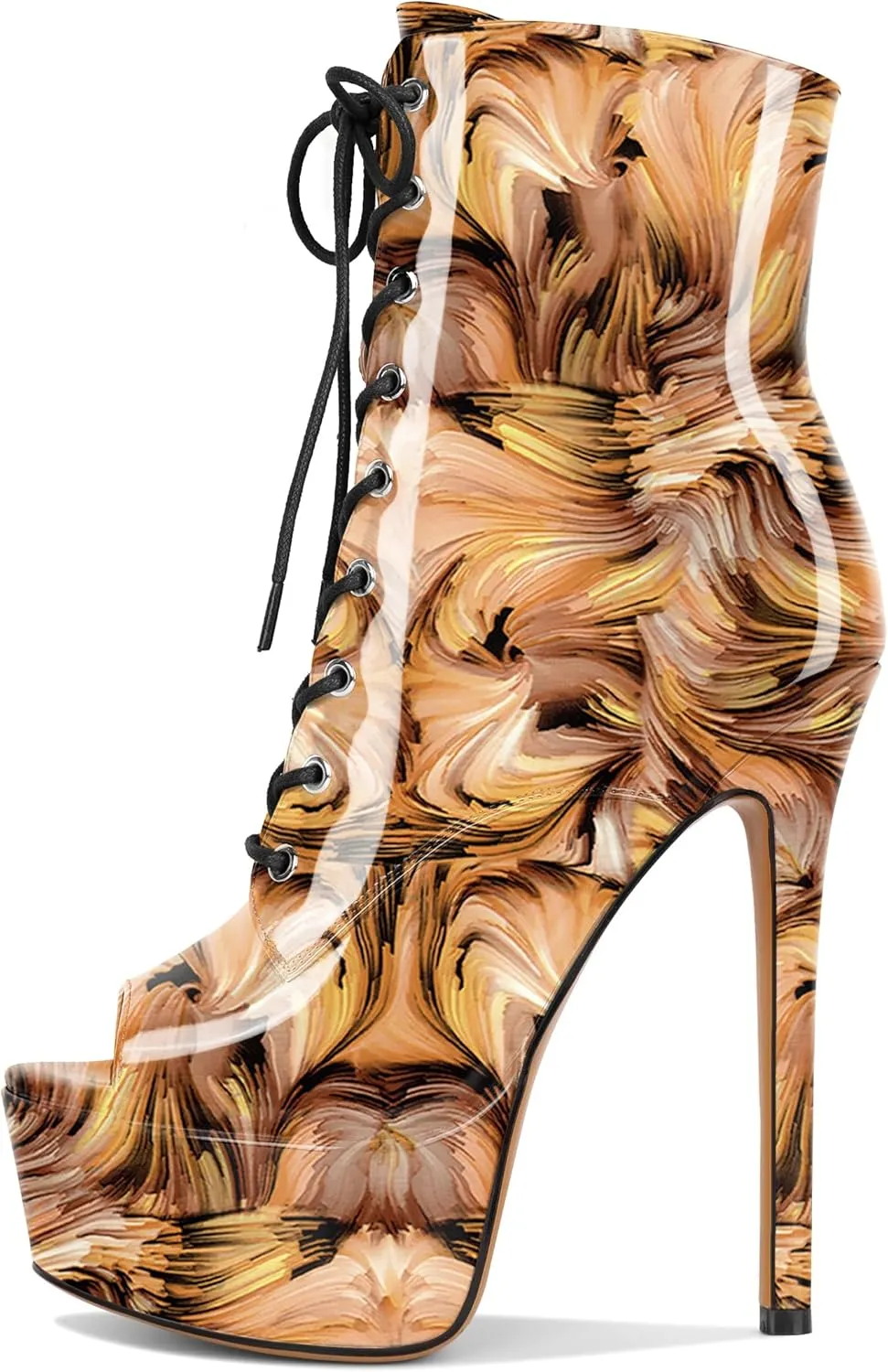 YODEKS Women Ankle Boots Platform Stiletto Heel Boots Peep Toe Booties Side Zipper 6'' Sexy Boots For Club Dance Size 6-12